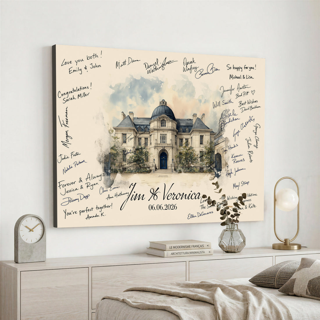 Venue Wedding Guest Book Alternative, Personalized Signature Canvas