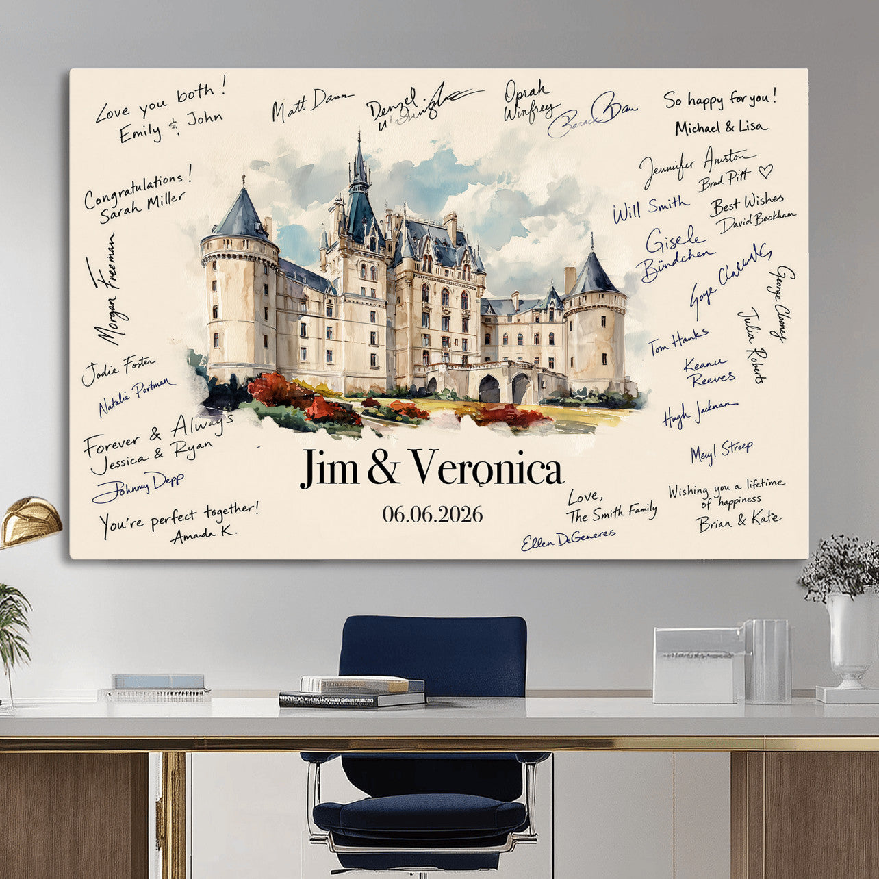 55883547-MGV-CV-36X24 - Wedding Guest Book Alternative Wall Art Canvas Print, Personalized Wedding Signature Poster, Custom Couple Photo Guestbook Canvas