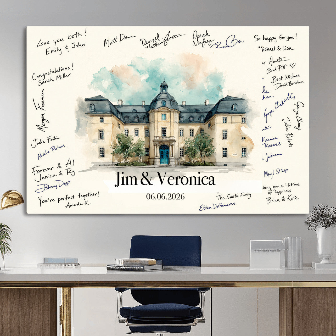 13409147-MGV-CV-36X24 - Wedding Guest Book Alternative Wall Art Canvas Print, Personalized Wedding Signature Poster, Custom Couple Photo Guestbook Canvas