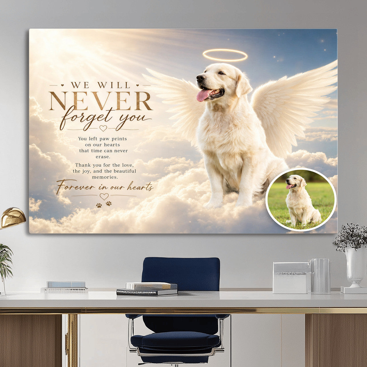 60312671-MGV-CV-36X24 - Pet Memorial Wall Art Canvas Print, Custom Dog Memorial Portrait, Personalized Angel Pet Loss Gift, Angel Wings Puppy Print