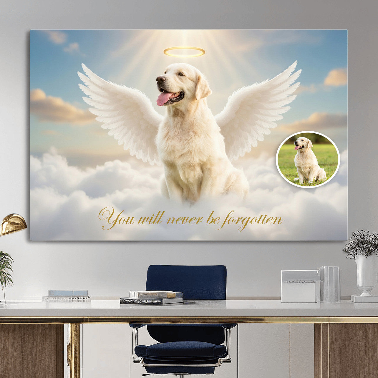 59821082-MGV-CV-36X24 - Pet Memorial Wall Art Canvas Print, Custom Dog Memorial Portrait, Personalized Angel Pet Loss Gift, Angel Wings Puppy Print