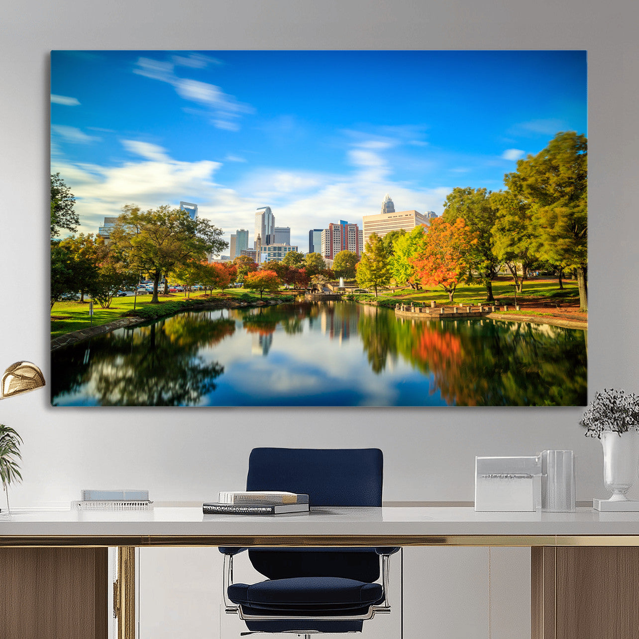 83254720-MGV-CV-36X24 - Charlotte Skyline Canvas Wall Art Print – North Carolina Cityscape Photography Print