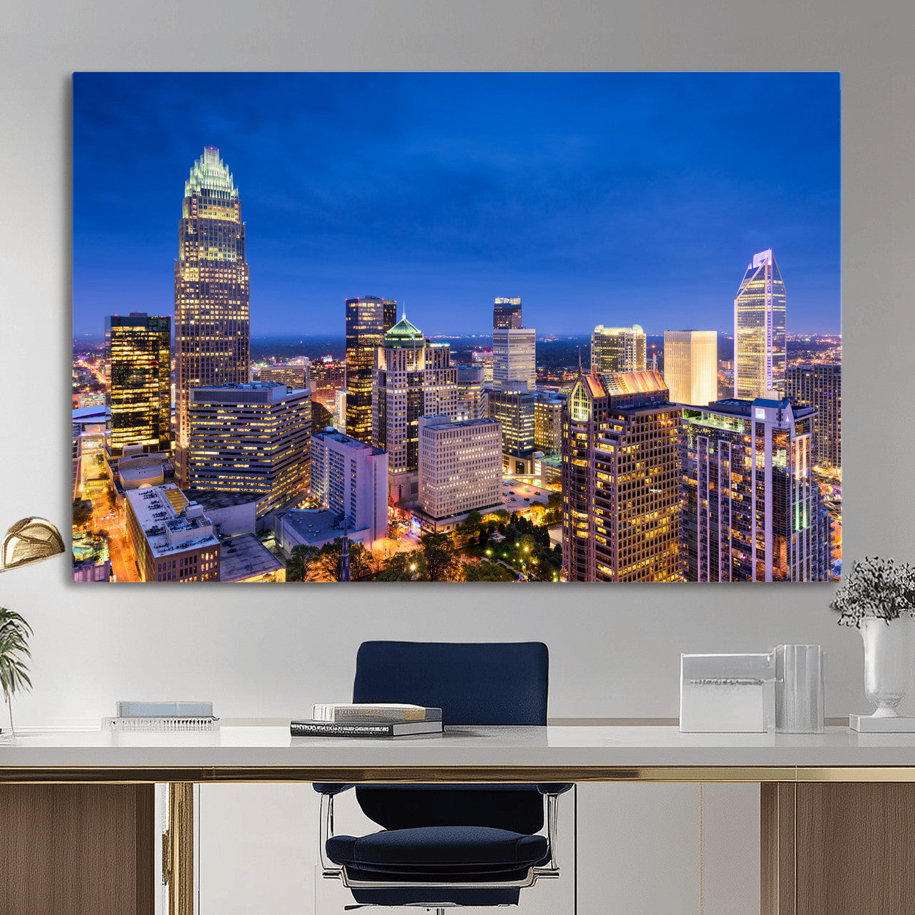 74382190-MGV-CV-36X24 - Charlotte Skyline Canvas Wall Art Print – North Carolina Cityscape Photography Print