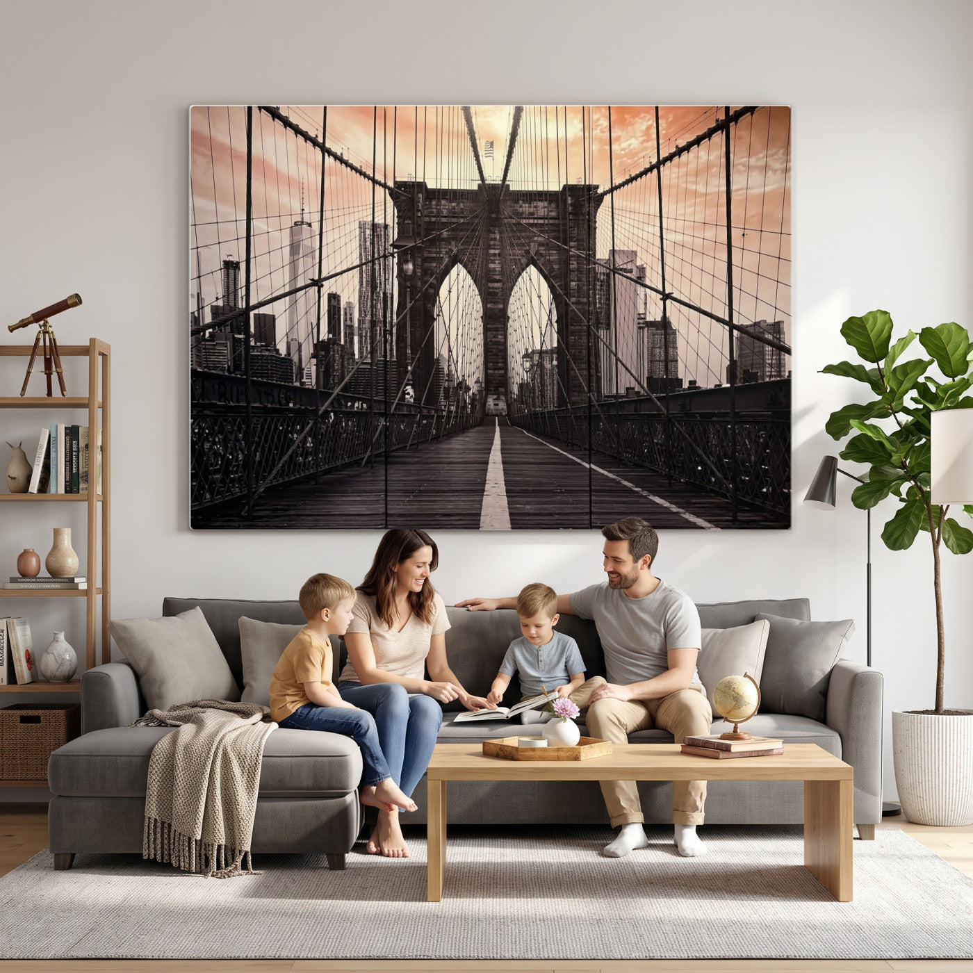 93226664-MGV-CV-36X24 - Brooklyn Bridge Canvas Wall Art, New York City Skyline Photography Print, NYC Landmark Urban Decor Artwork