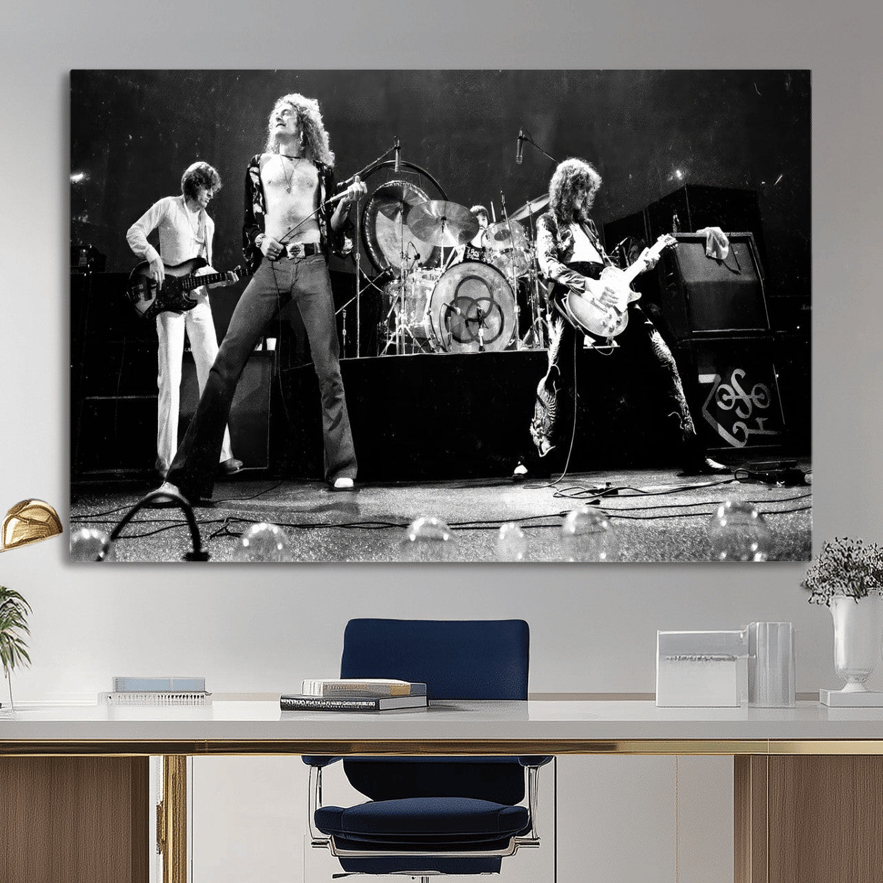 87313532-MGV-CV-36X24 - ed Zeppelin Live Concert Canvas Wall Art, Classic Rock Band Photography Print, Vintage Music Stage Performance Artwork