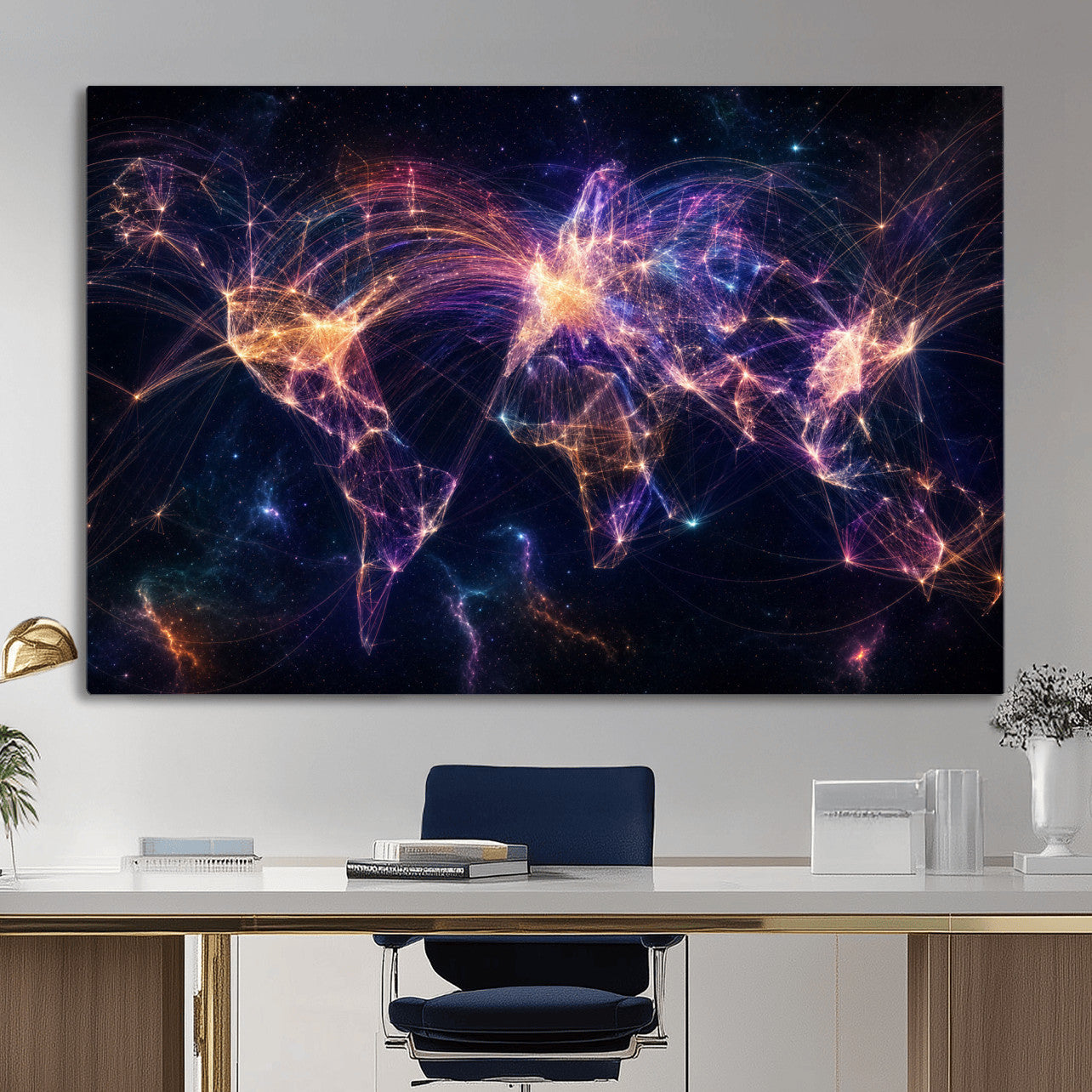 75155491-MGV-CV-36X24 - Global Flight Routes Map Canvas Wall Art, Worldwide Aviation Network Print, International Air Travel Wall Decor