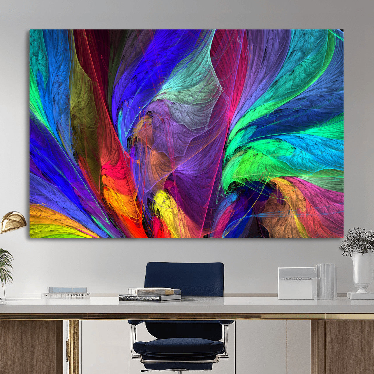 376925791-MGV-CV-36X24 - Colorful Abstract Canvas Wall Art, Rainbow Swirl Fractal Print, Bold Multicolor Living Room Decor, Vibrant Energy Art, Large Abstract Wall Art