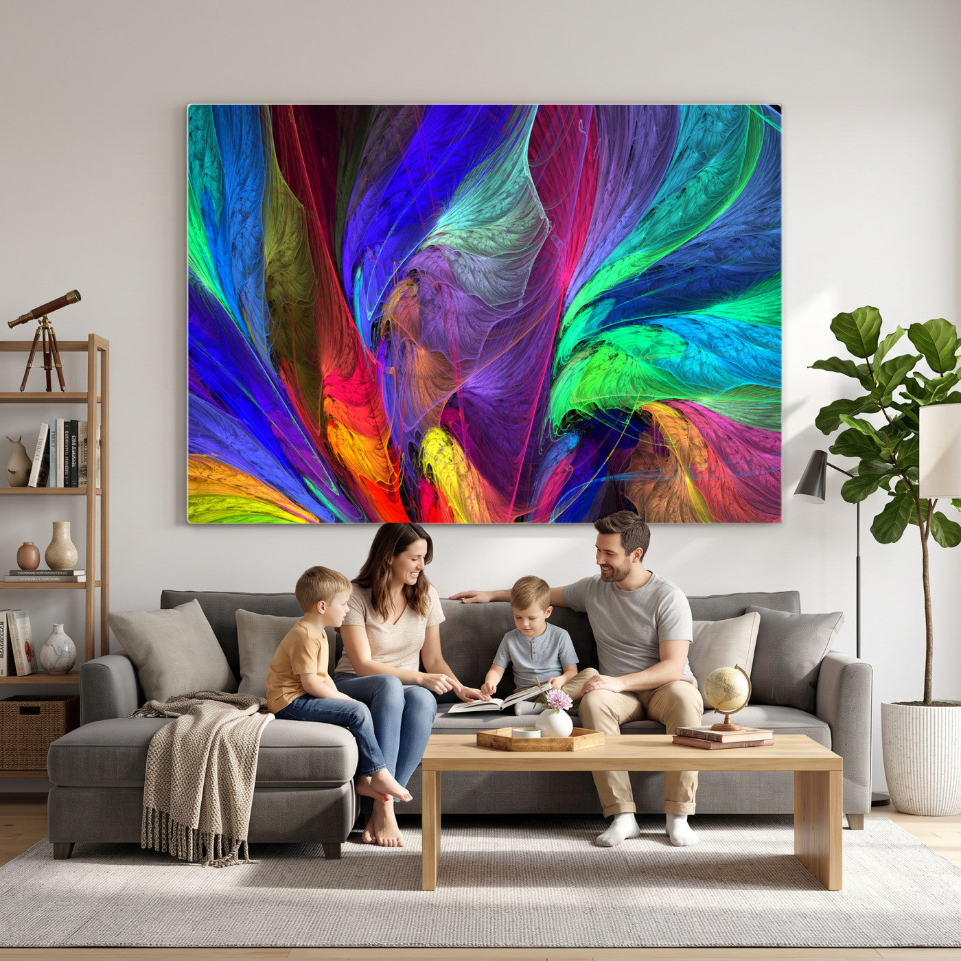 376925791-MGV-CV-36X24 - Colorful Abstract Canvas Wall Art, Rainbow Swirl Fractal Print, Bold Multicolor Living Room Decor, Vibrant Energy Art, Large Abstract Wall Art