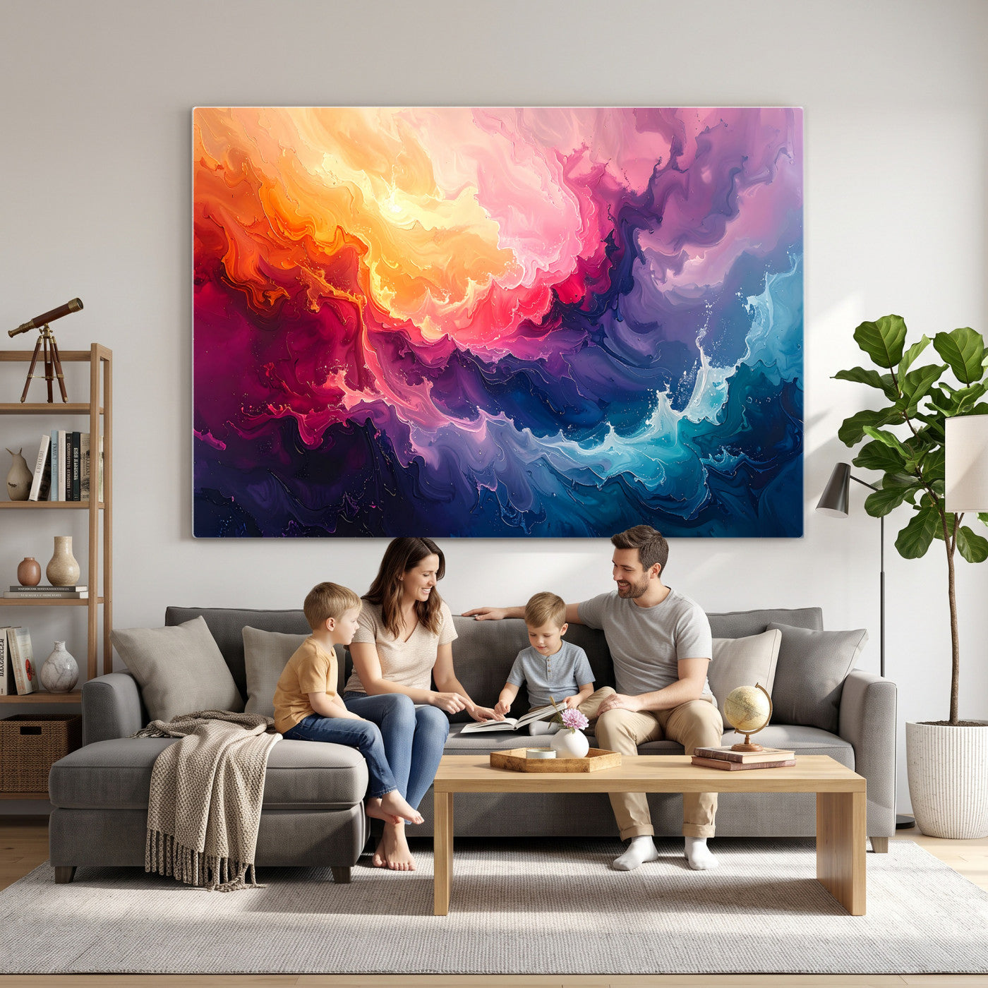 16157633-MGV-CV-36X24 - Large Colorful Abstract Canvas Wall Art Print, Vibrant Popup Color Art Print