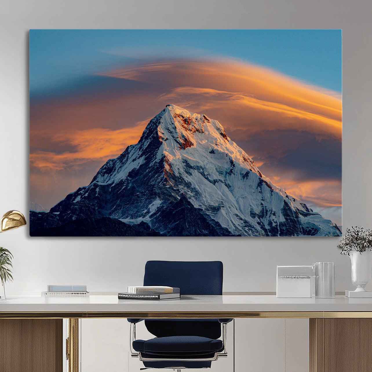 73810927-MGV-CV-36X24 - Snow Mountain Canvas Wall Art Print | Alpine Peak Landscape, Winter Nature Photography, Large Mountain Decor