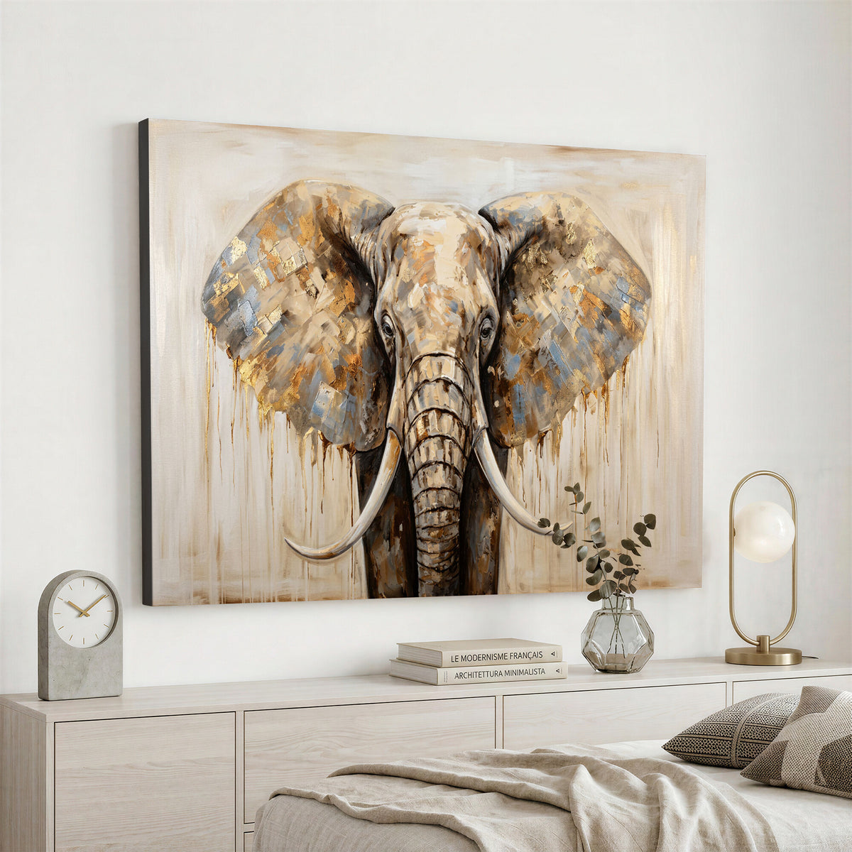 95819221-MGV-CV-36X24 - Gold Leaf Elephant Canvas Wall Art Abstract African Wildlife Painting Print