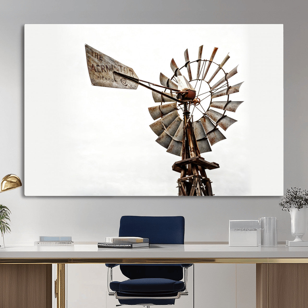 99806928-MGV-CV-36X24 - Rustic Farmhouse Windmill Canvas Wall Art Vintage Western Farmhouse Print