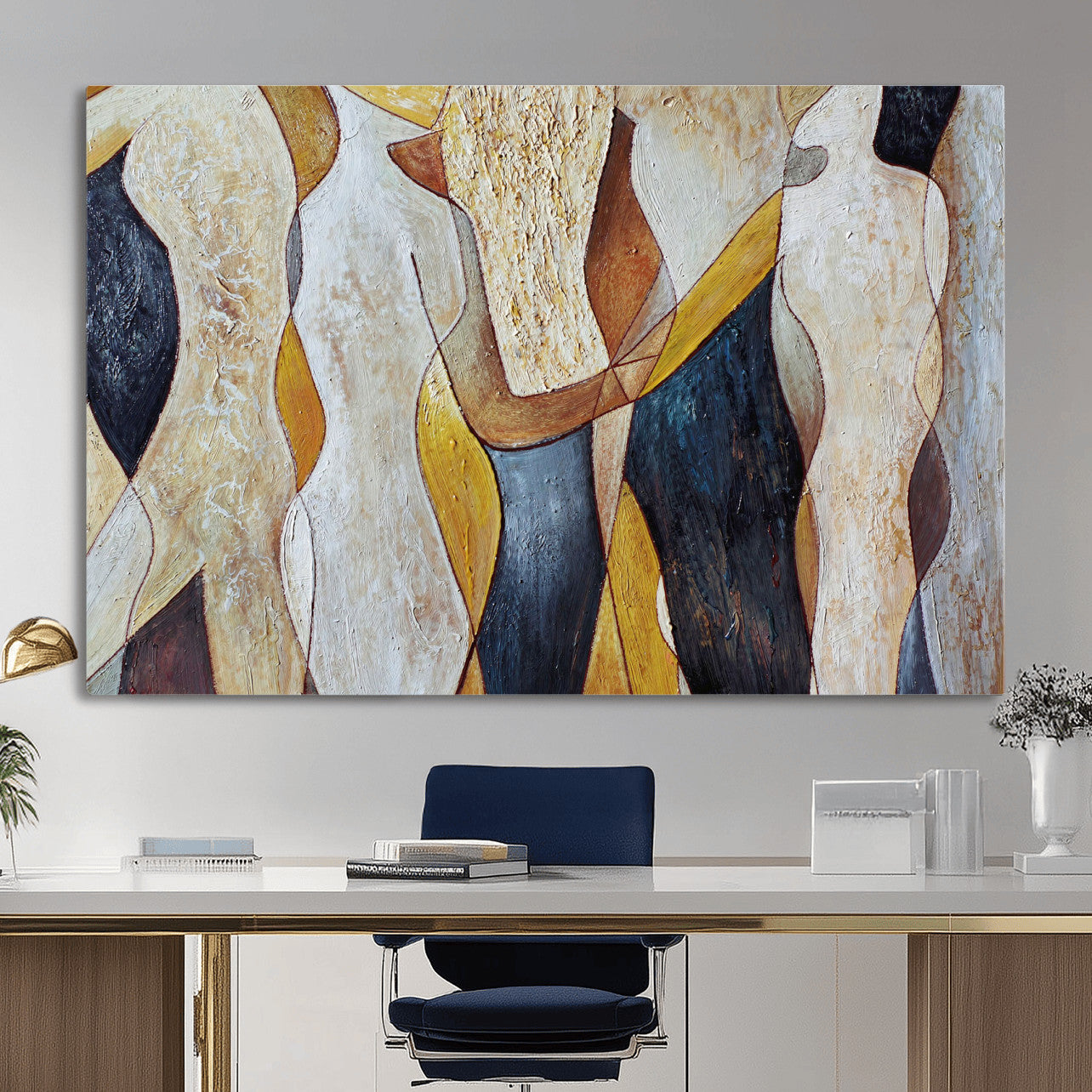96079939-MGV-CV-36X24 - Mid Century Modern Figurative Canvas Wall Art Abstract Cubist Painting Print