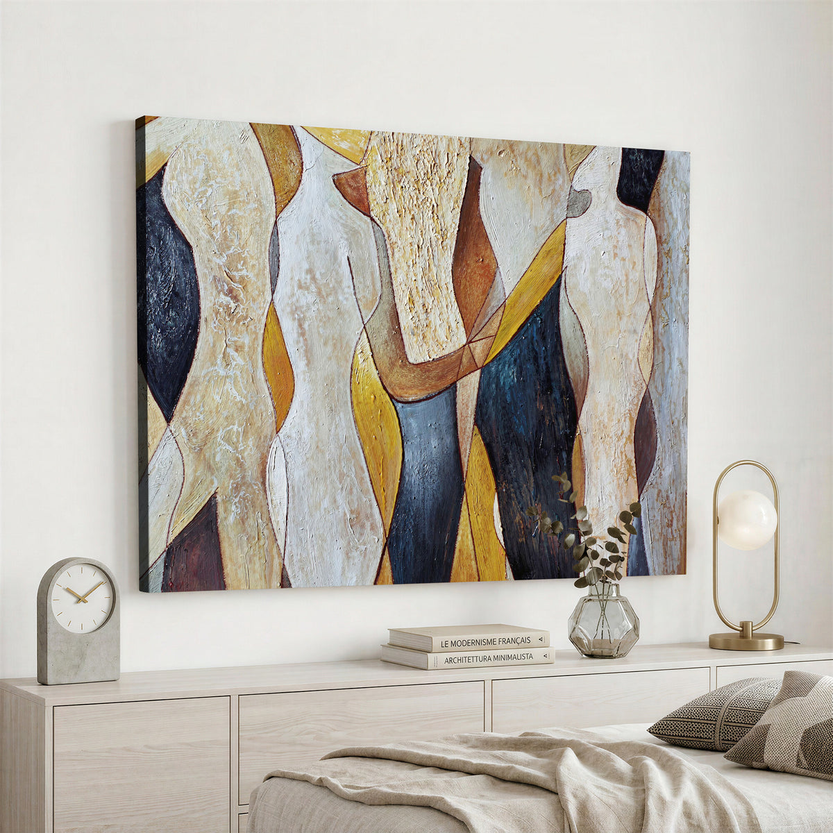 96079939-MGV-CV-36X24 - Mid Century Modern Figurative Canvas Wall Art Abstract Cubist Painting Print