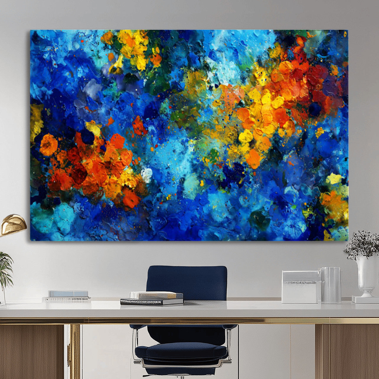 52431611-MGV-CV-36X24 - Vibrant Blue Abstract Canvas Wall Art Colorful Impasto Oil Painting Print