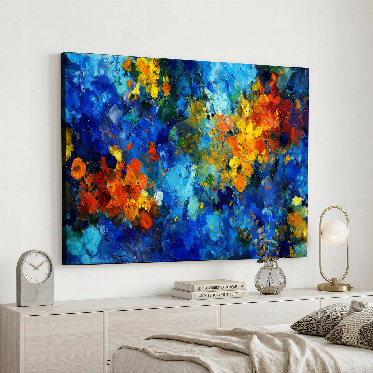 52431611-MGV-CV-36X24 - Vibrant Blue Abstract Canvas Wall Art Colorful Painterly Oil Painting Style Print