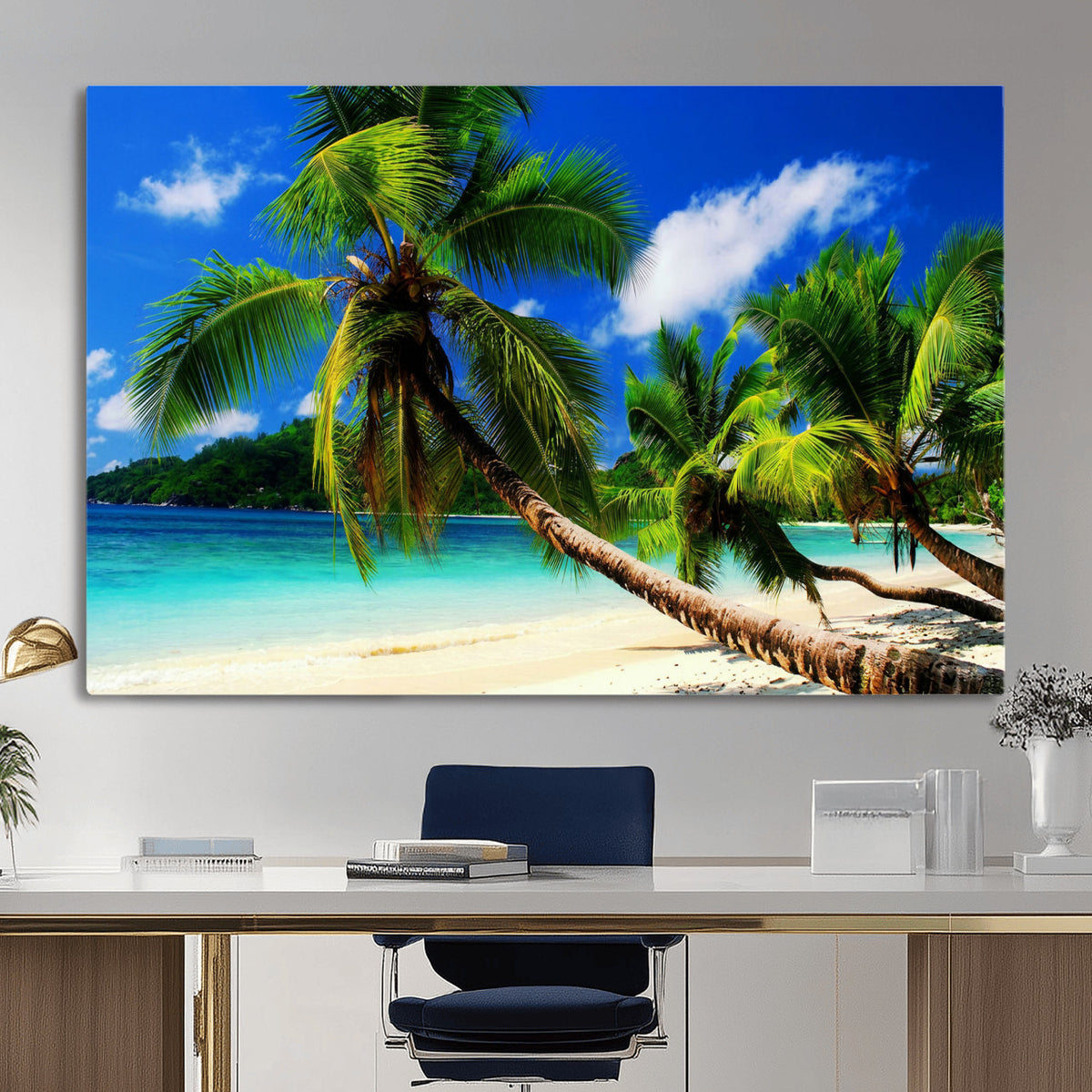 67049818-MGV-CV-36X24 - Tropical Island Coconut Palm Trees Wall Art Canvas Print - Turquoise Beach Print for Lake Home Decor