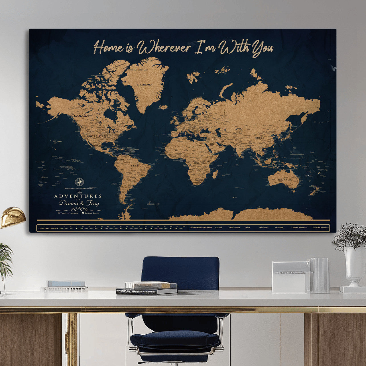 45598170-MGV-CV-36X24 - Custom Push Pin World Map Canvas Print – Personalized Travel Map Wall Art