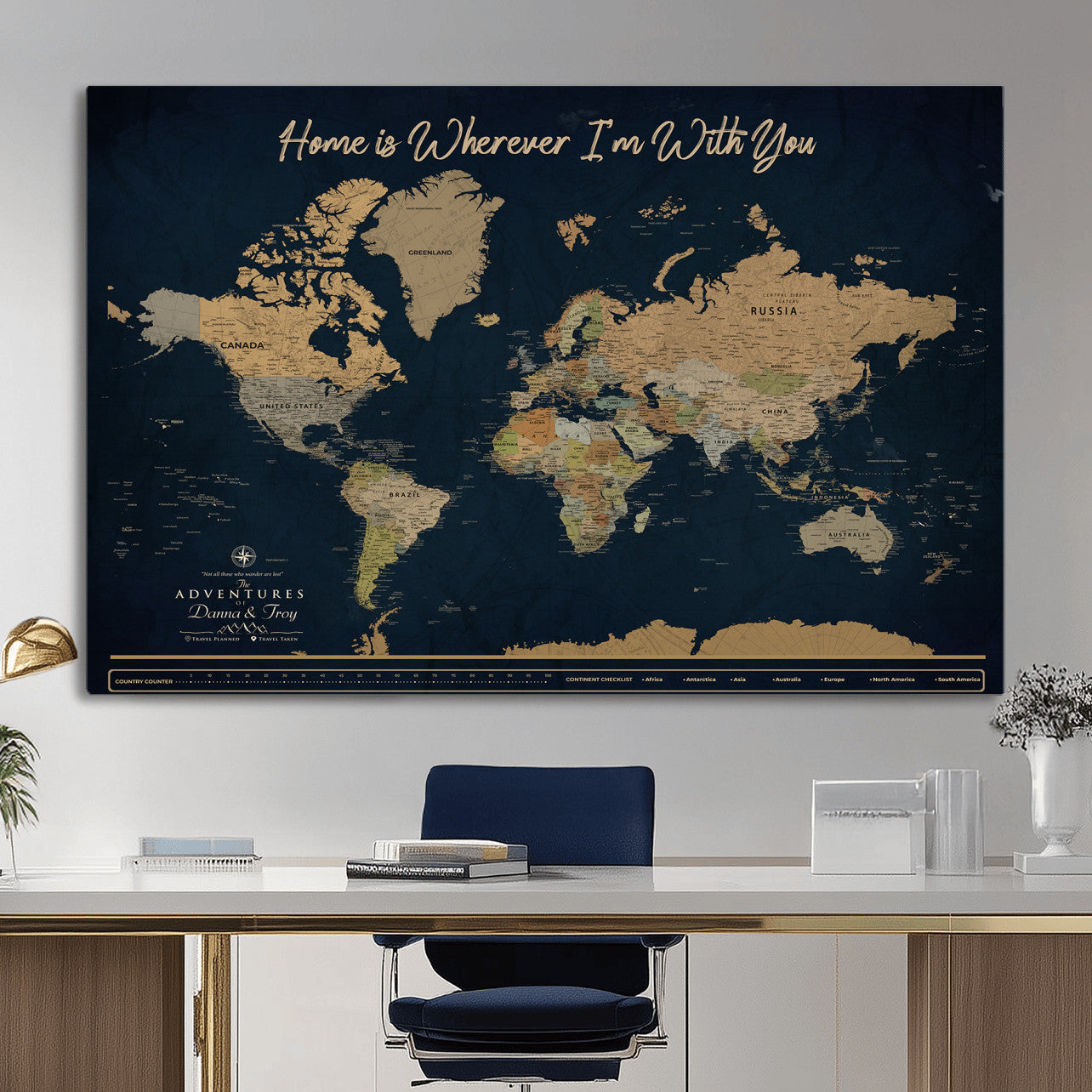 14276407-MGV-CV-36X24 - Custom Push Pin World Map Canvas Print – Personalized Travel Map Wall Art