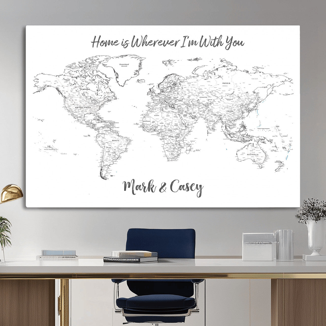 84721465-MGV-CV-36X24 - Custom Push Pin World Map Canvas Print – Personalized Travel Map Wall Art
