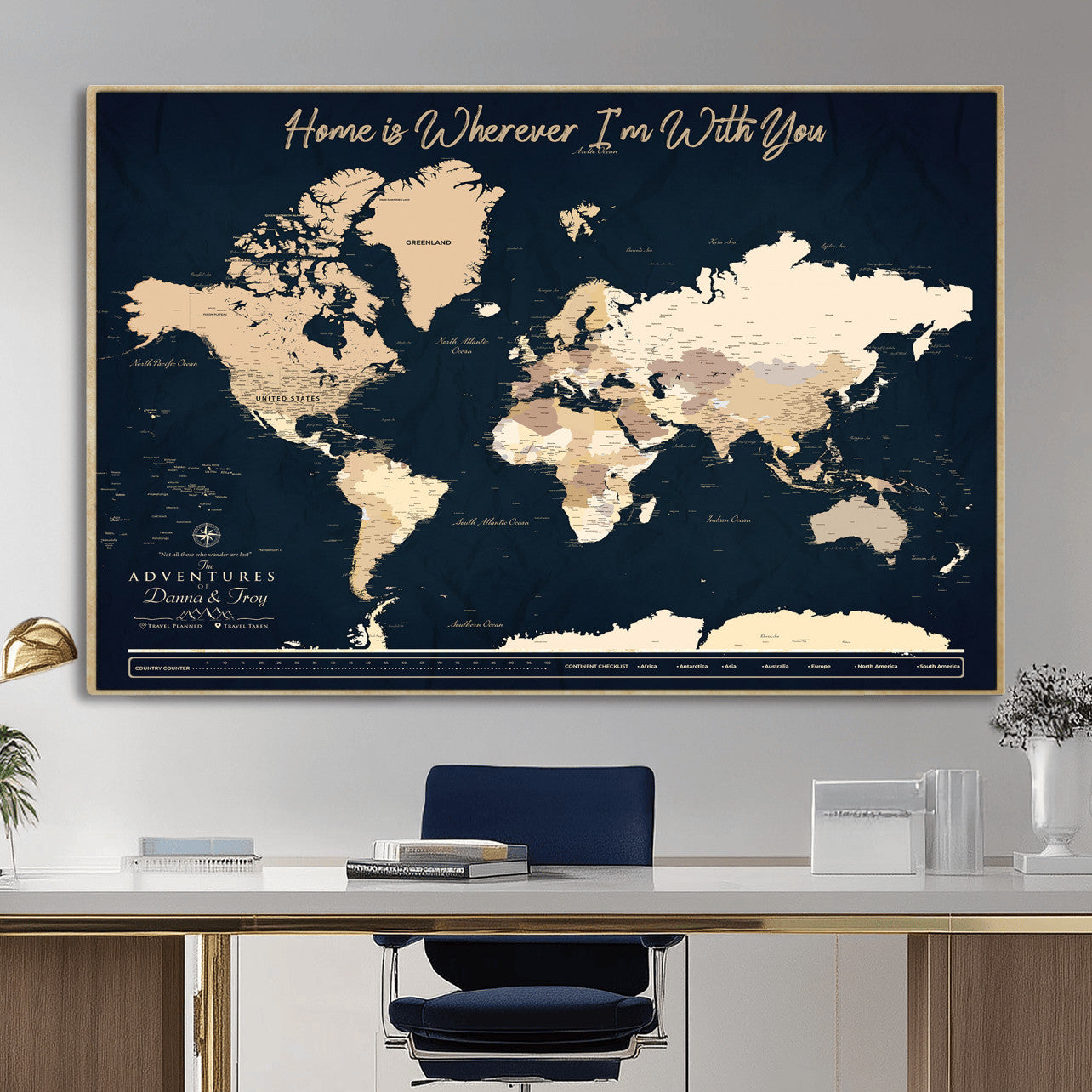 29990805-MGV-CV-36X24 - Custom Push Pin World Map Canvas Print – Personalized Travel Map Wall Art