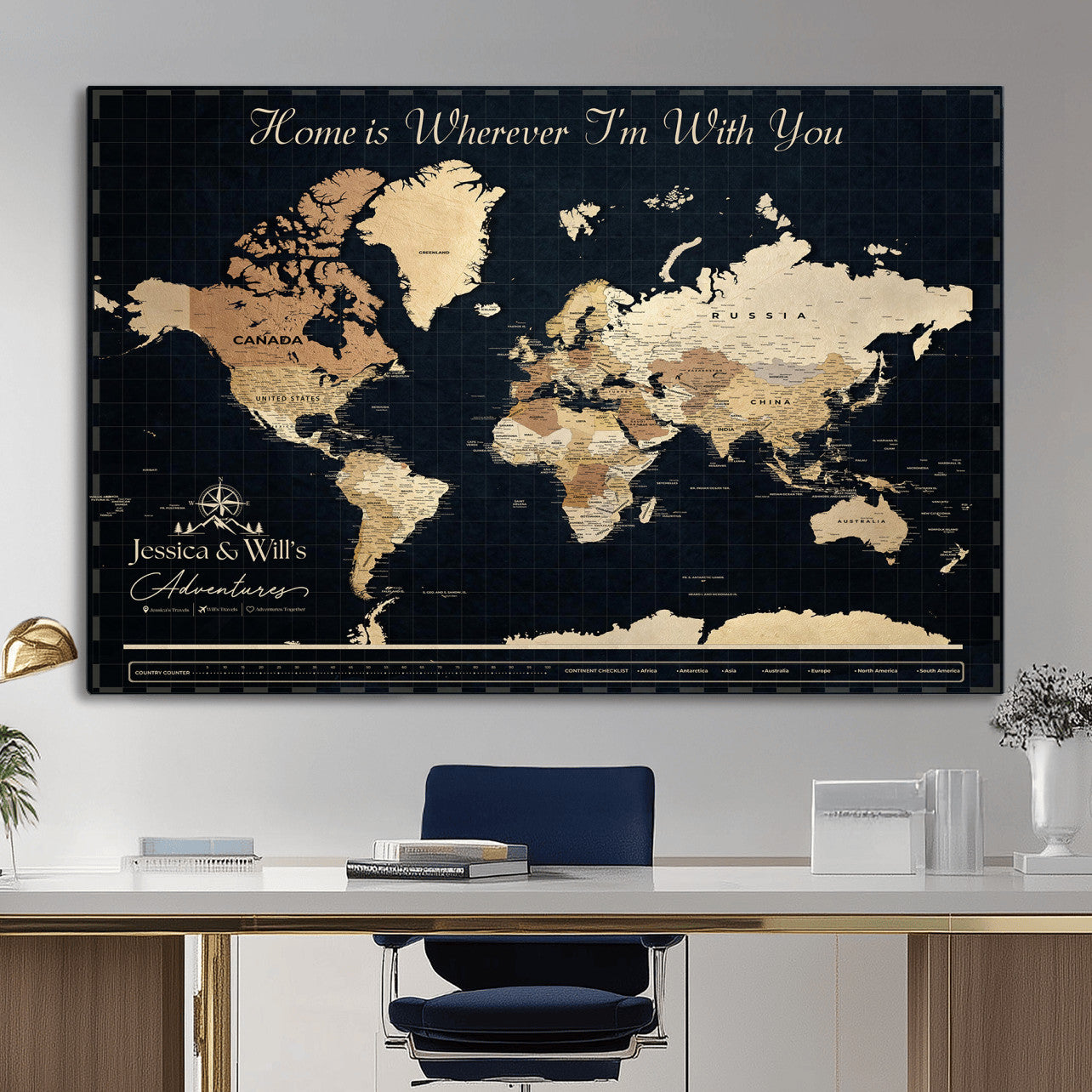 83786806-MGV-CV-36X24 - Custom Push Pin World Map Canvas Print – Personalized Travel Map Wall Art