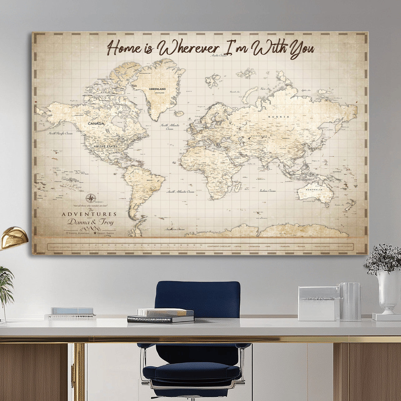 40086720-MGV-CV-36X24 - Custom Push Pin World Map Canvas Print – Personalized Travel Map Wall Art