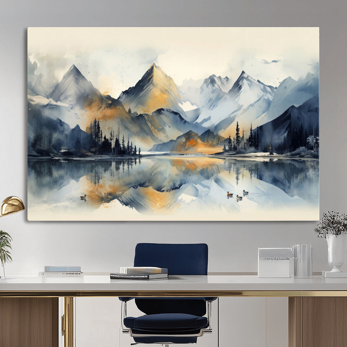 10196184T-MGV-CV-36X24 - Abstract Lake Mountain Wall Art Canvas Print