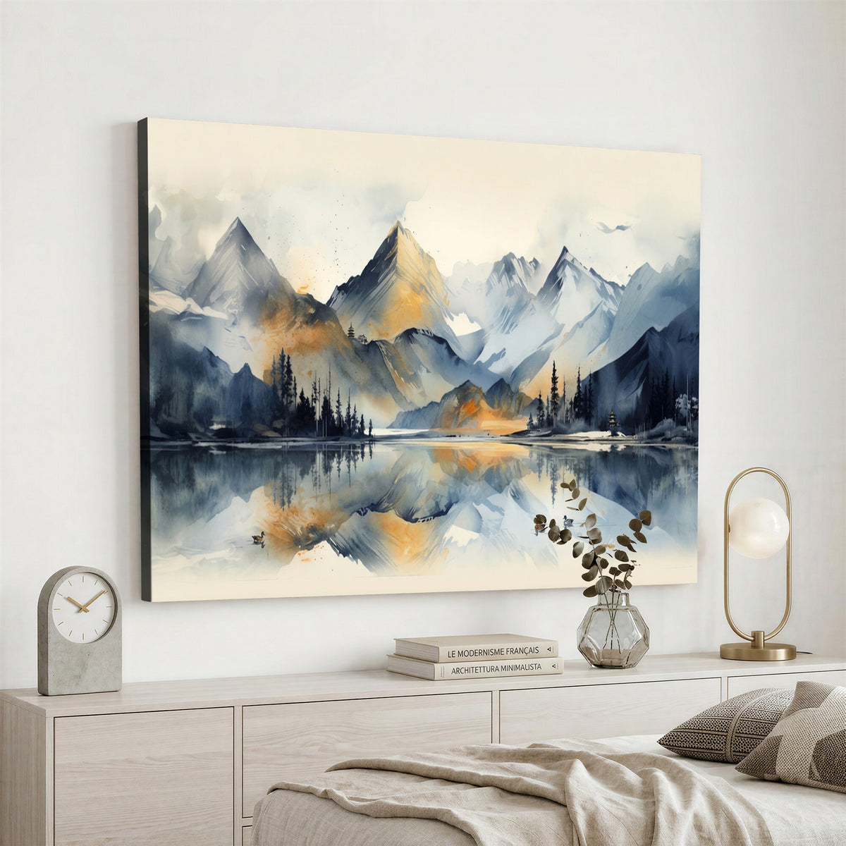 10196184T-MGV-CV-36X24 - Lake Abstract Mountain Wall Art Canvas Print