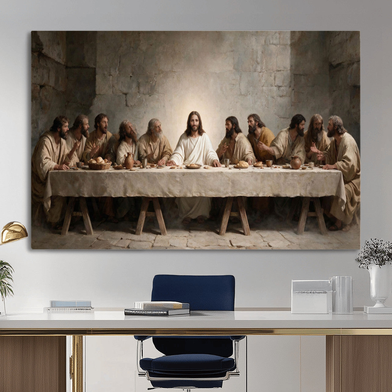 69633087-MGV-CV-36X24 - The Last Supper of Jesus Christ Wall Art Canvas Print - Classical Christian Faith Home Decor
