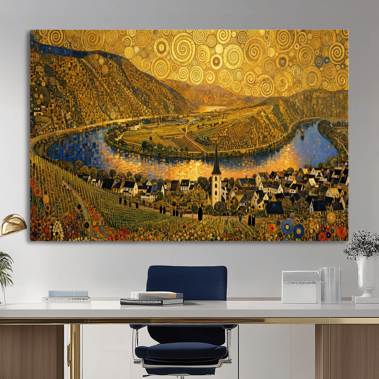 33713008-MGV-CV-36X24 - Gustav Klimt Style Mosel City Wall Art Canvas Print