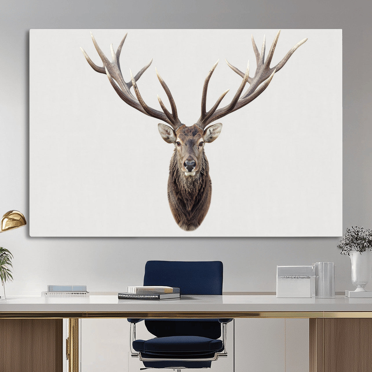 840173GY-MGV-CV-36X24 - Majestic Red Deer Canvas Wall Art – Stag Antlers Horns Print, Wildlife Hunting Poster, Rustic Cabin Lodge Decor