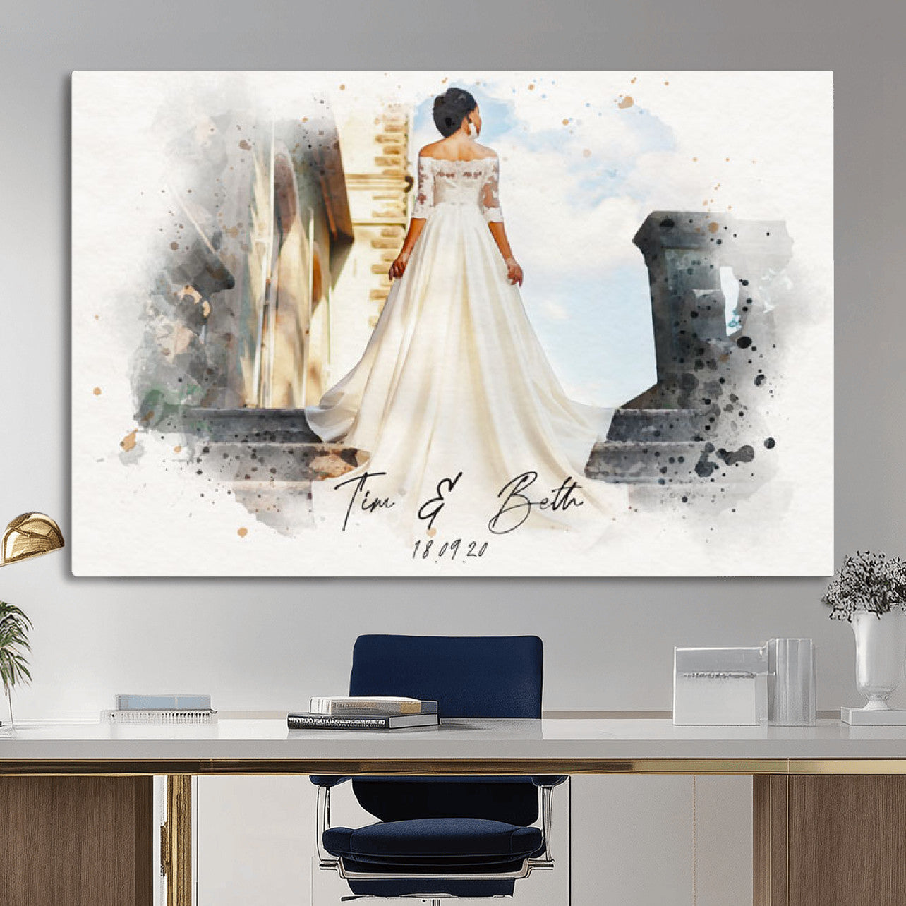 22778251-MGV-CV-36X24 - Watercolor Couple Portrait from Photo, Custom Wedding Anniversary Gift for Wife Husband Parents, Engagement Gift for Friend, Custom Gift