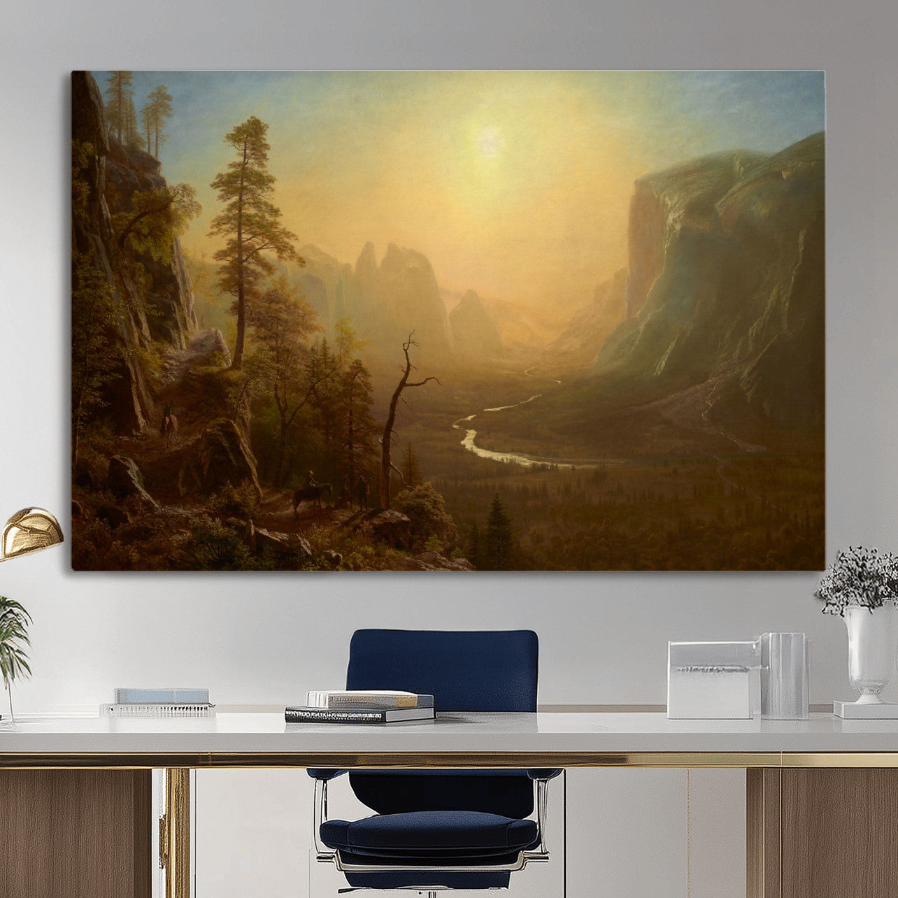 32350988-MGV-CV-36X24 - Albert Bierstadt Among the Sierra Nevada California Yosemite Wall Art Canvas Print, Classic Fine Art Painting Print