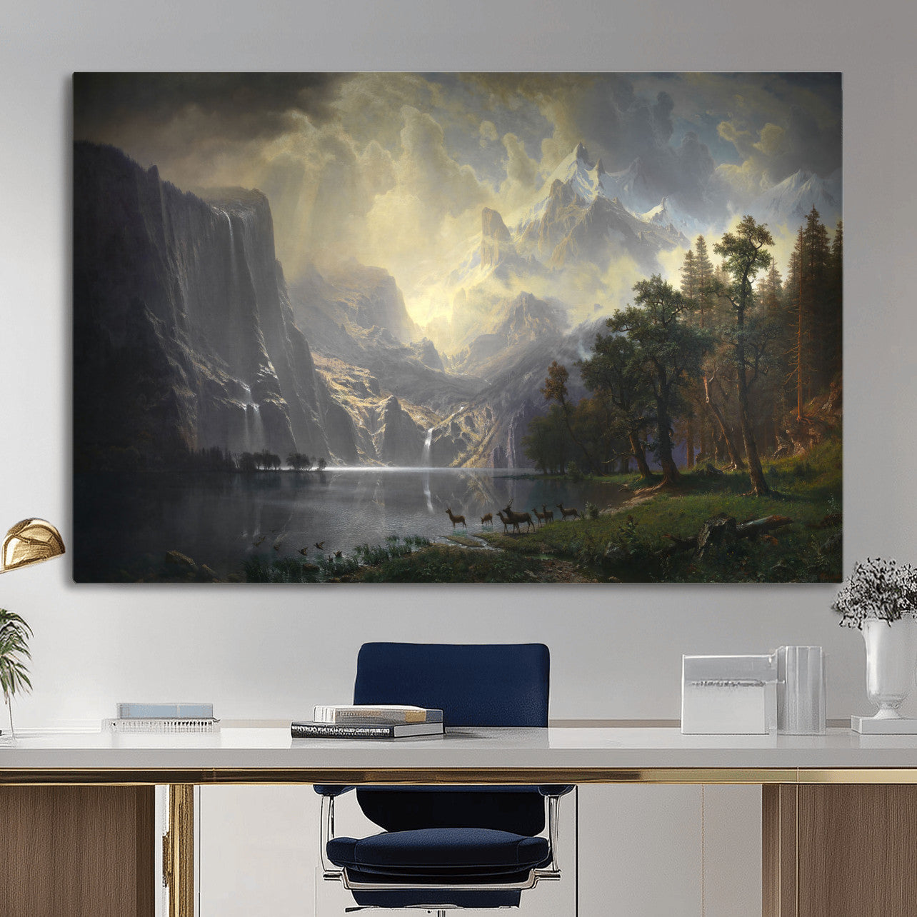 88679214-MGV-CV-36X24 - Albert Bierstadt Among the Sierra Nevada California Yosemite Wall Art Canvas Print, Classic Fine Art Painting Print