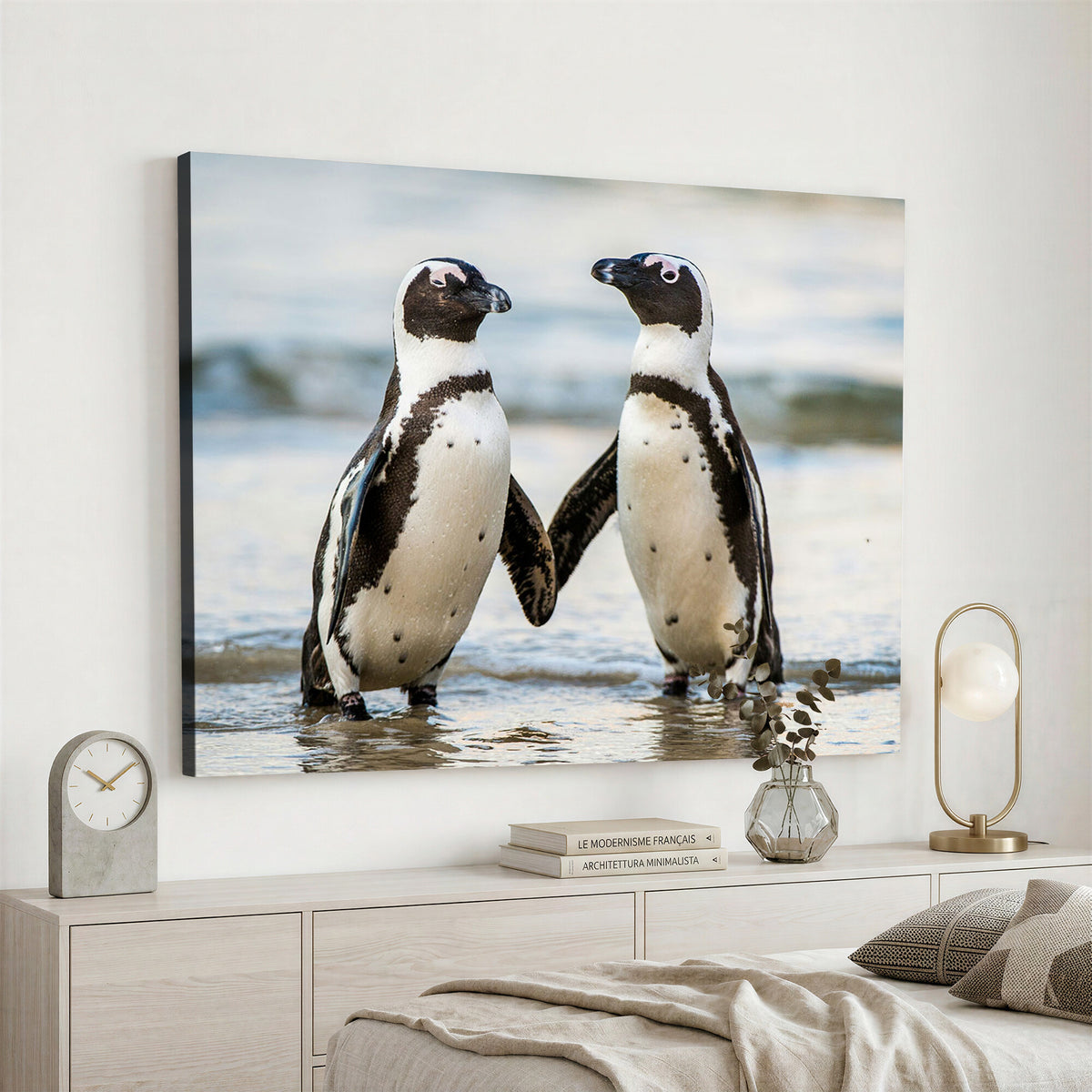 64870405-MGV-TP-30X20 - African Penguins Boulders Beach Wall Art Canvas Print, Cute Penguin Couple Photo Print
