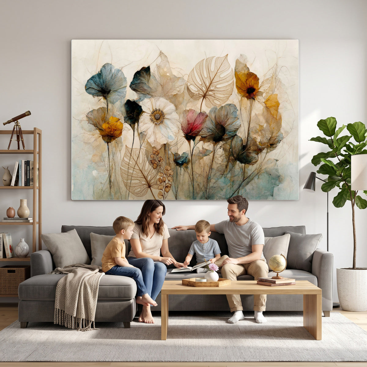 93171612-MGV-CV-36X24 - Vintage Dried Floral Meadow Wall Art Canvas Print, Translucent Watercolor Flowers Painting Print