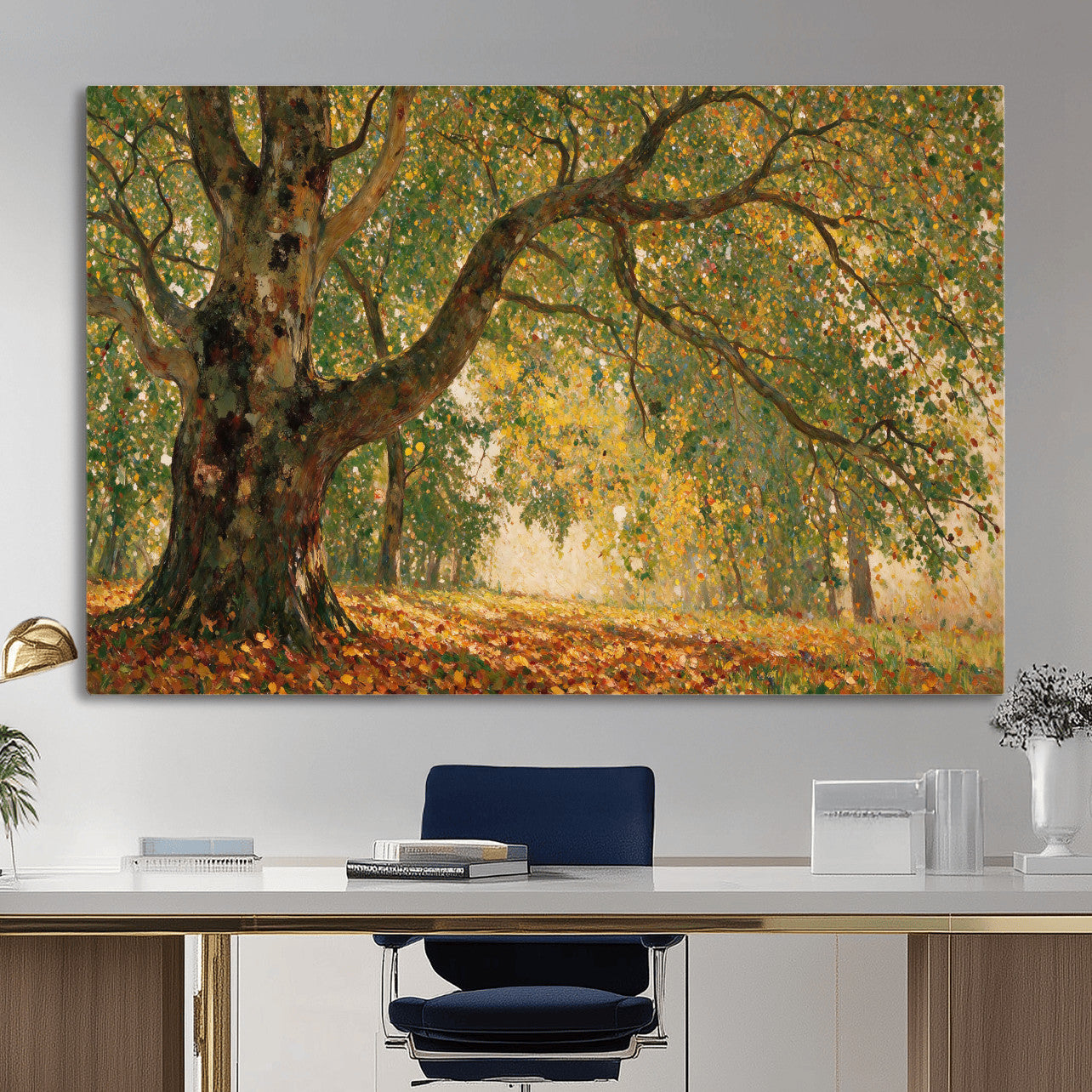 52555601-MGV-CV-36X24 - Claude Monet Style The Bodmer Oak Fontainebleau Forest Wall Art Canvas Print, Autumn Landscape Painting Print