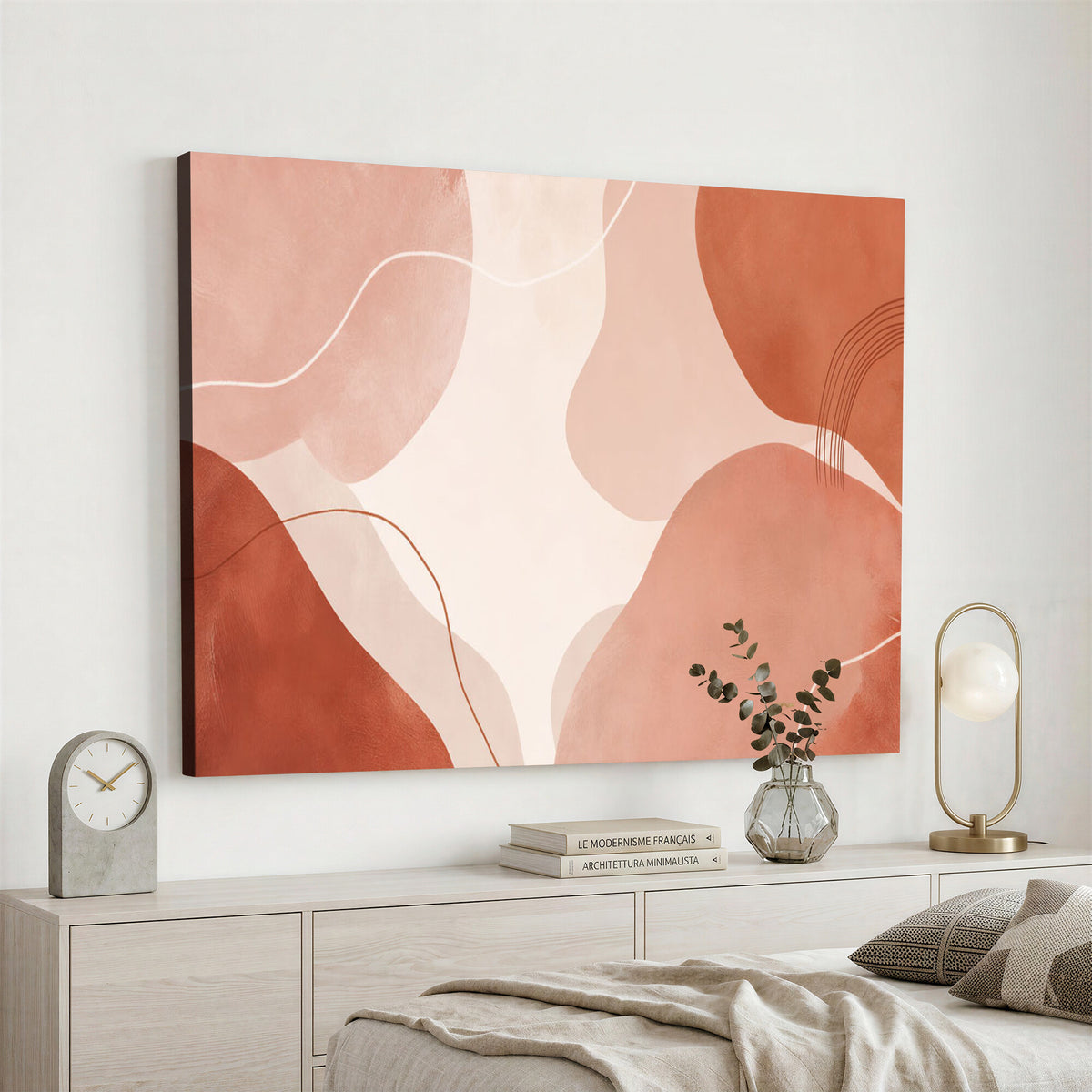 17685421-MGV-CV-36X24 - Abstract Boho Terracotta Wall Art Canvas Print, Mid Century Minimalist Painting Print