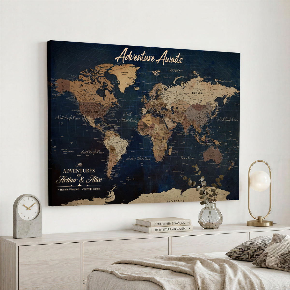 74477969-MGV-CV-36X24 - Custom Push Pin World Map Canvas | Personalized Travel Tracker | Wedding Anniversary Gift for Couples | Adventure Map Wall Art with Pins