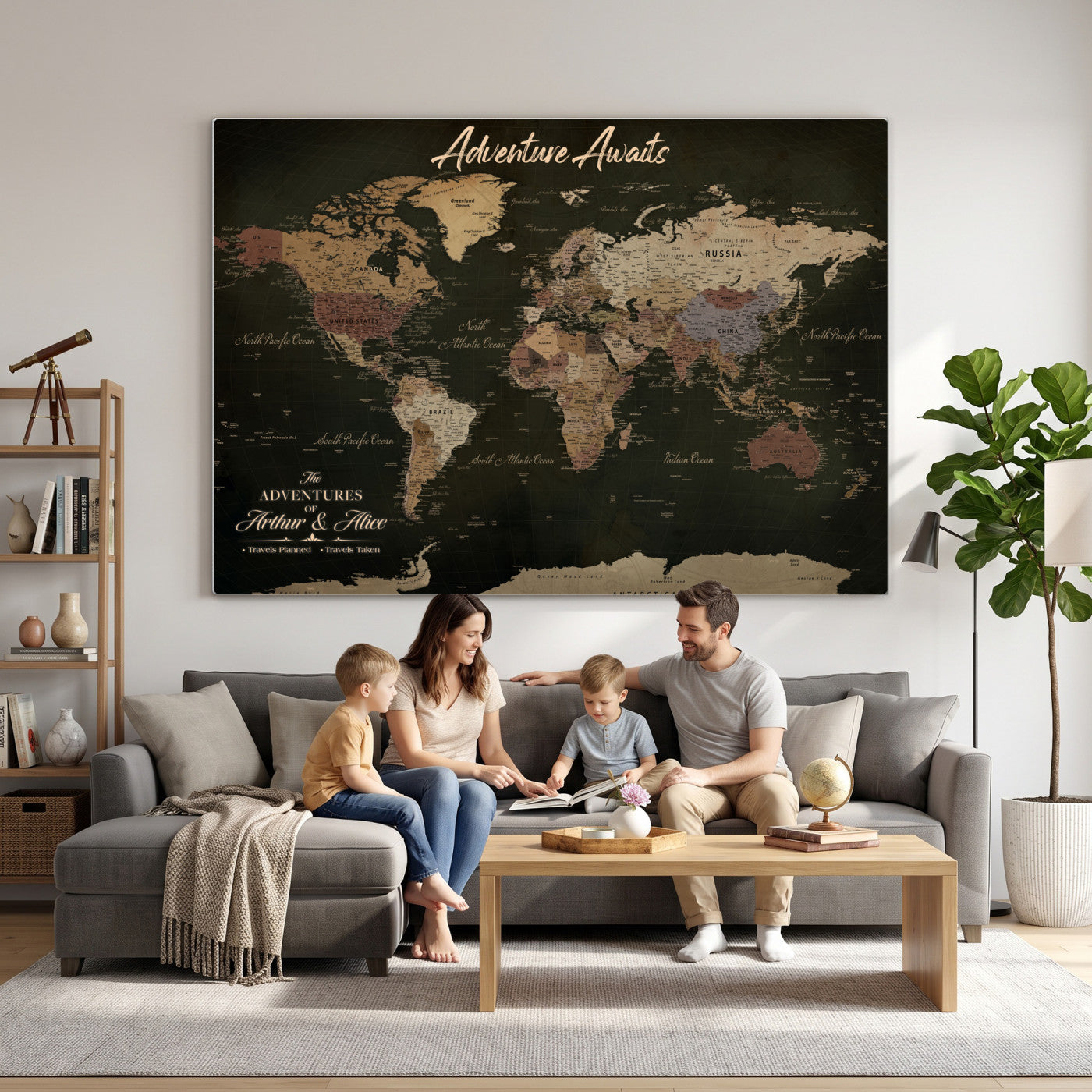 46935759-MGV-CV-36X24 - Custom Push Pin World Map Canvas | Personalized Travel Tracker | Wedding Anniversary Gift for Couples - Adventure Map Wall Art with Pins
