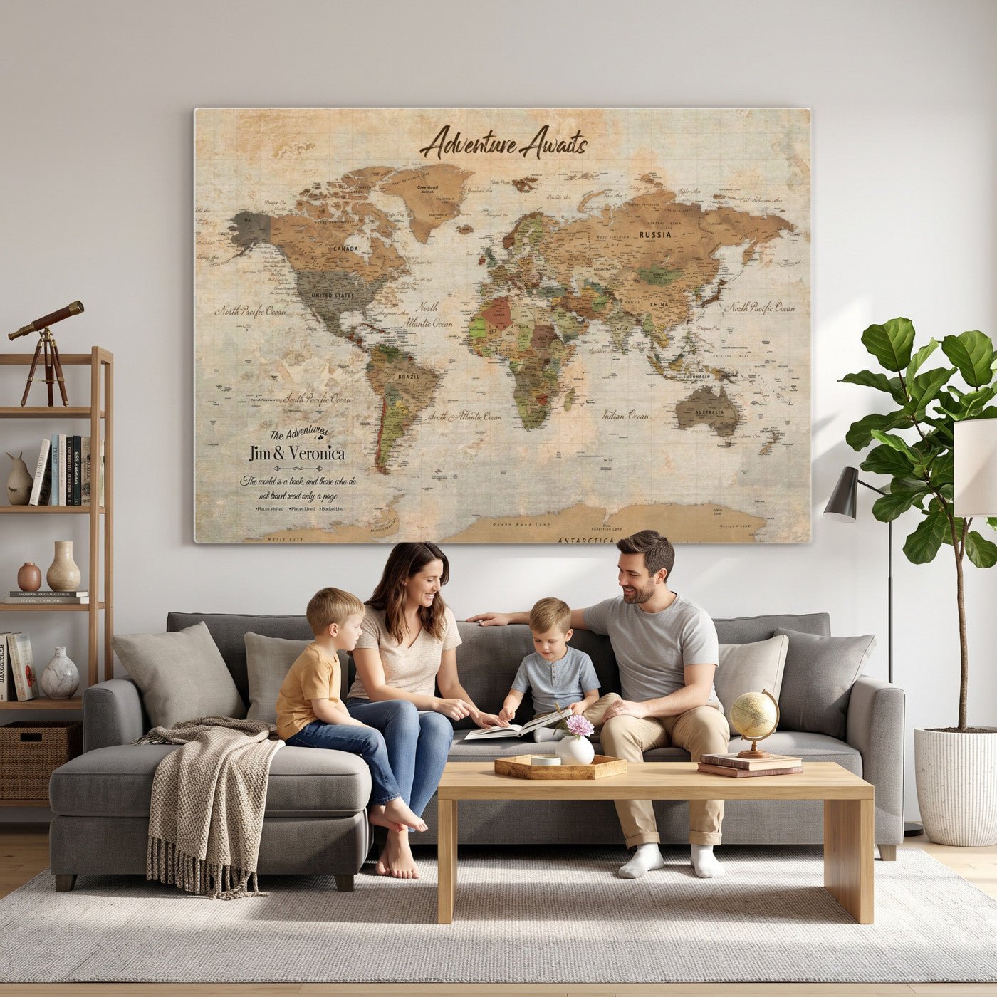 51298056-MGV-CV-36X24 - Custom Push Pin World Map Canvas | Personalized Travel Tracker | Wedding Anniversary Gift for Couples | Adventure Map Wall Art with Pins