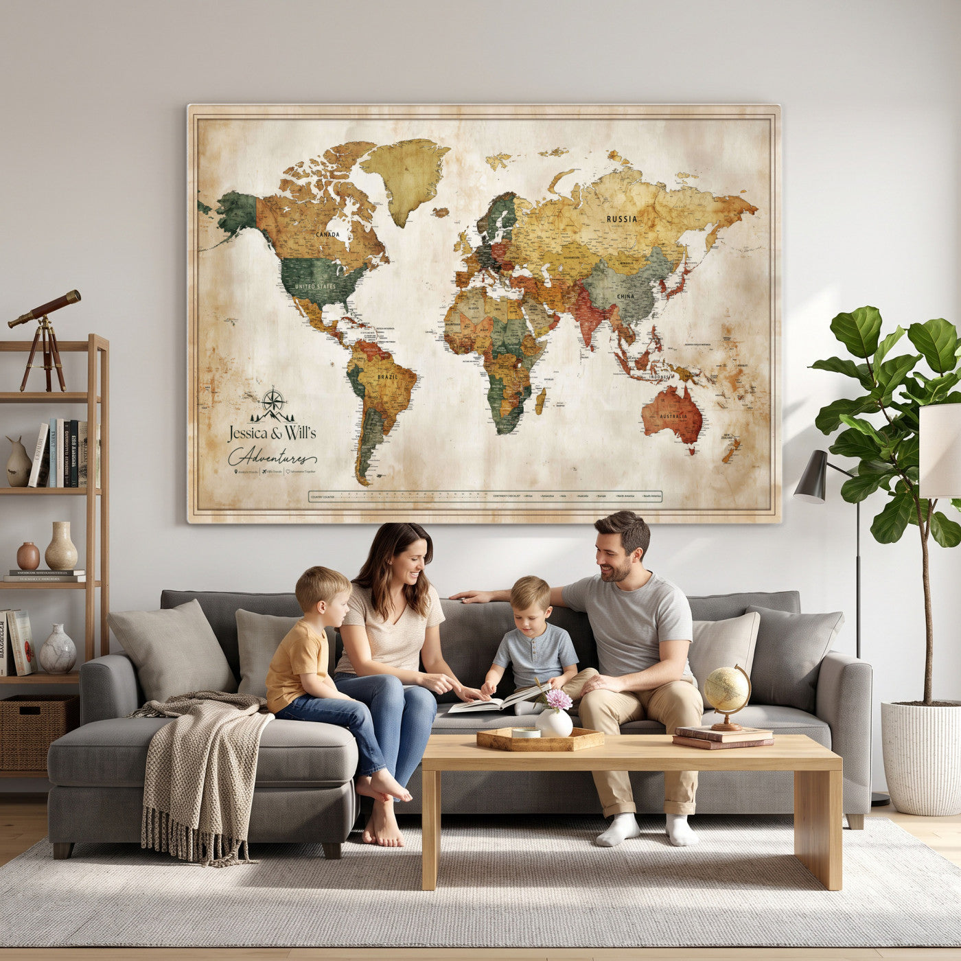 19542567-MGV-CV-36X24 - Custom Push Pin World Map Canvas | Personalized Travel Tracker | Wedding Anniversary Gift for Couples - Adventure Map Wall Art with Pins