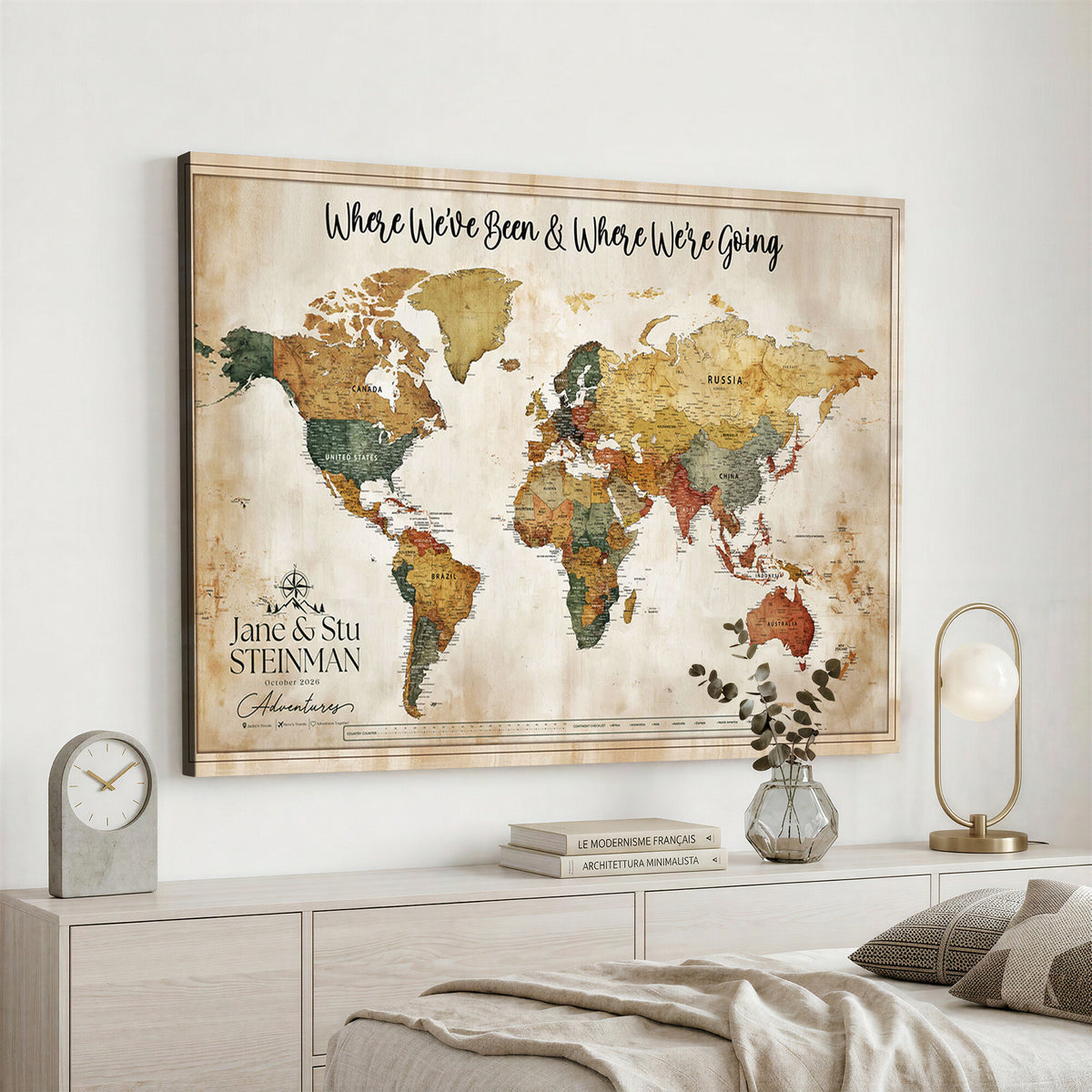 19542567-MGV-CV-36X24 - Custom Push Pin World Map Canvas | Personalized Travel Tracker - NEWMAP-167