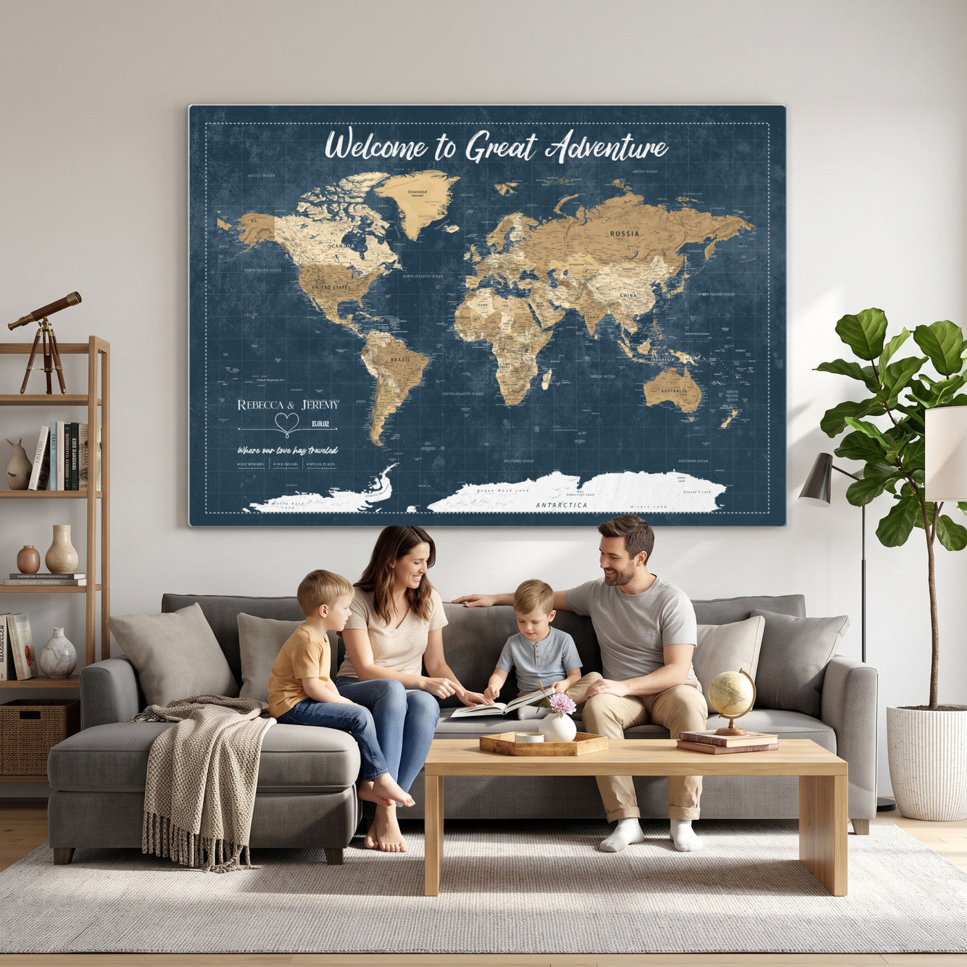 57167164-MGV-CV-36X24 - Custom Push Pin Travel Map Canvas Print, Cream Personalized Travel Tracker Map, Anniversary Gift, Vintage World Map Wall Art