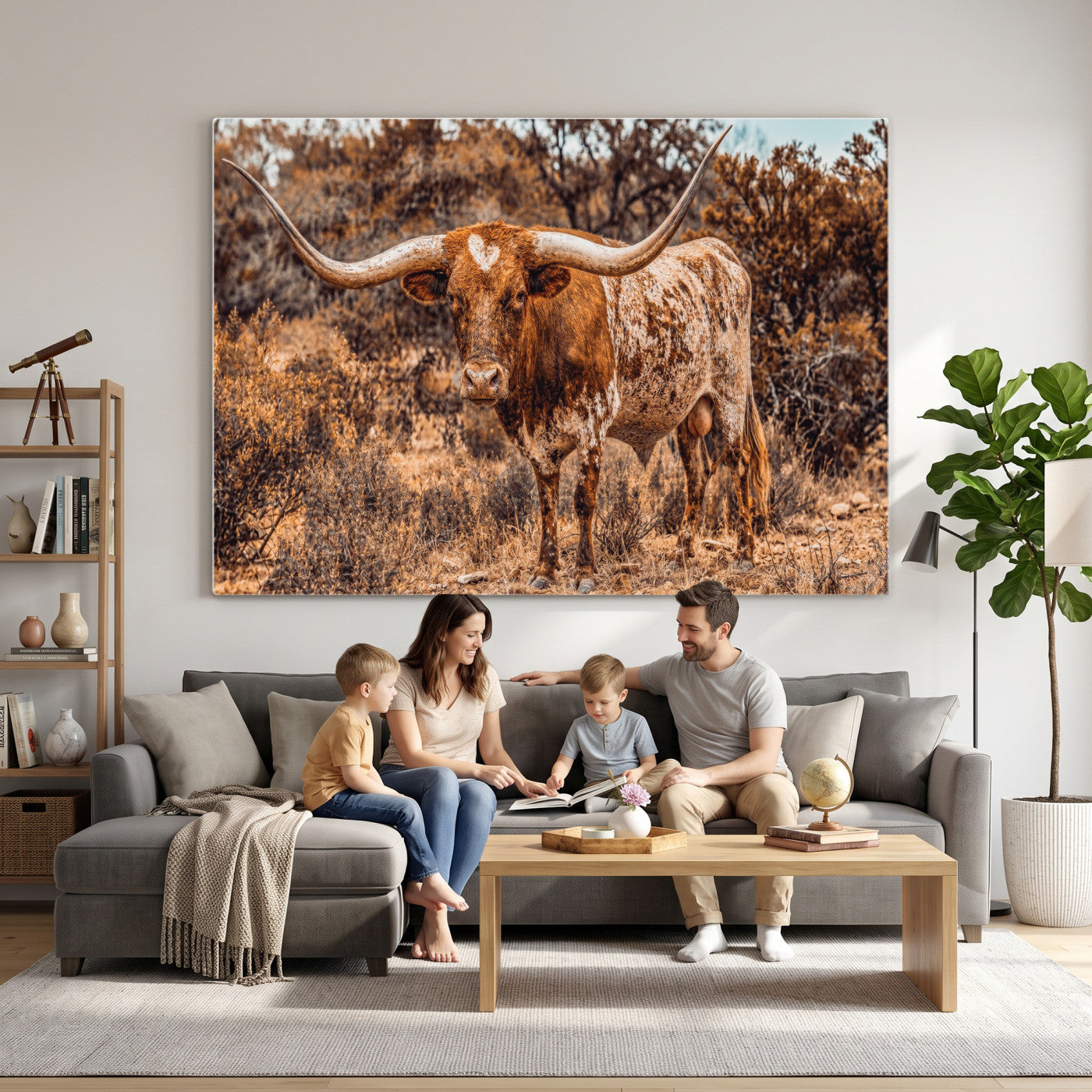 62076449-MGV-CV-36X24 - Texas Cow Bull Longhorn Print for Western Wall Art Decor for Farmhouse