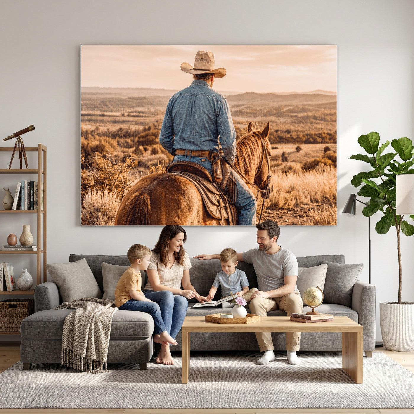 62076449-MGV-CV-36X24 - Texas Cowboy and Horse Print for Western Wall Art Decor for Farmhouse