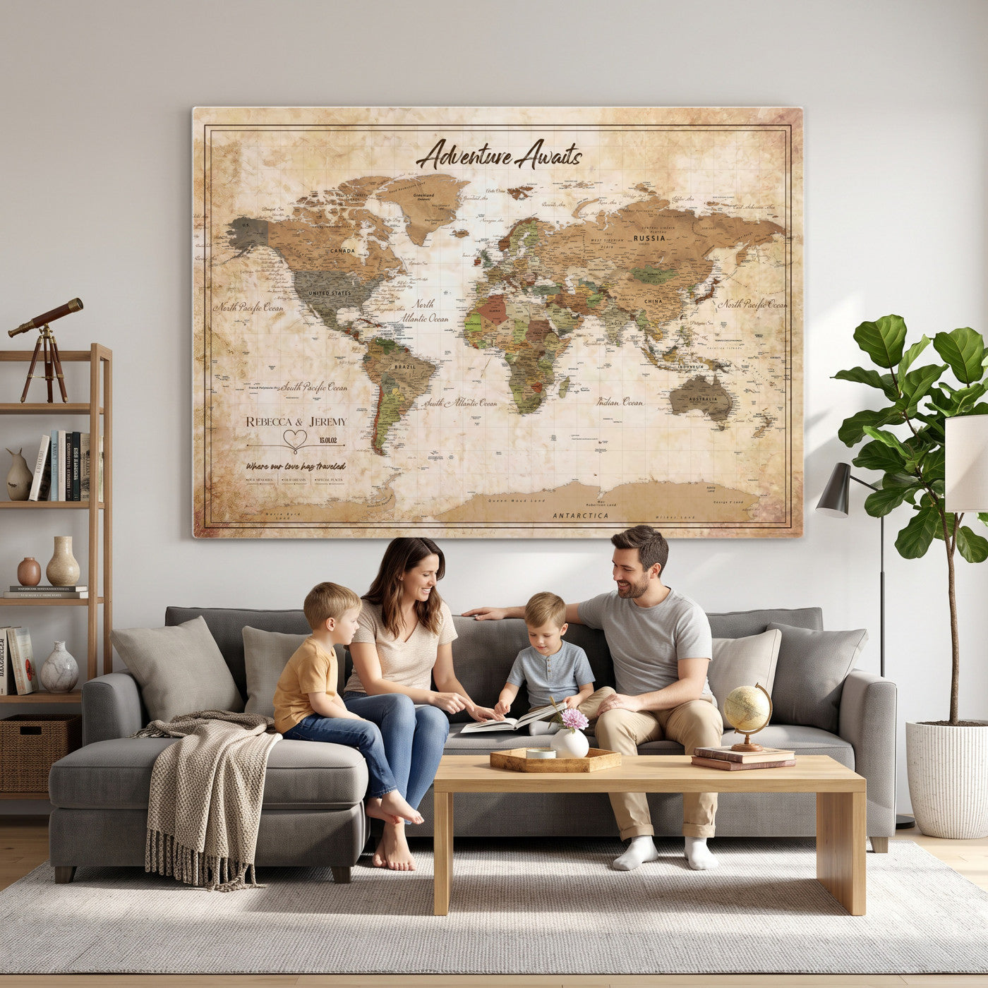 1954256765-MGV-CV-36X24 - Custom Push Pin World Map Canvas PRINT | Personalized Travel Tracker | Wedding Anniversary Gift