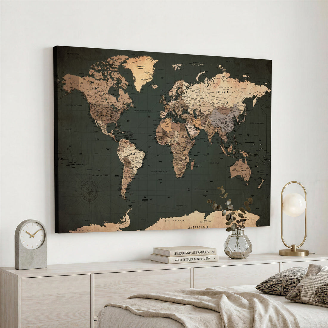 Oversize Framed Push Pin World Map Canvas, Custom Travel Tracker Wall Art