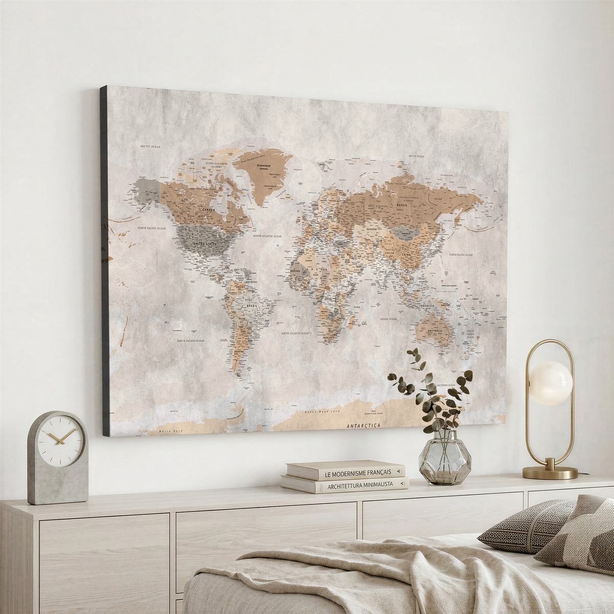 18074626DD-MGV-CV-36X24 - Extra Large Framed Personalize Push Pin World Map Wall Art Canvas Print for Travel Tracking NEWMAP - 009